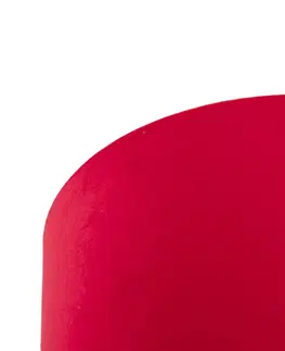Stropne svietidla Stropné svietidlo s velúrovým tienidlom červené so zlatým 25 cm - čierne Combi