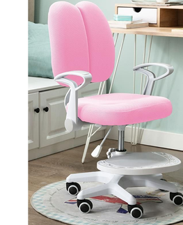 Kancelárske stoličky KONDELA Anais detská stolička s podnožkou a trakmi ružová / biela