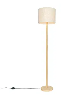 Stojace lampy Vidiecka stojaca lampa drevená s ľanovým tienidlom béžová 32 cm - Mels