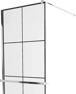 Sprchové dvere MEXEN/S - KIOTO Sprchová zástena WALK-IN s poličkou a držiakom uterákov 80 x 200, transparent/čierna 8 mm, chróm 800-080-121-01-77