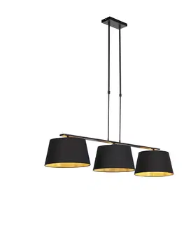 Zavesne lampy Závesná lampa s bavlnenými odtieňmi čierna so zlatou 32cm - Combi 3 Deluxe