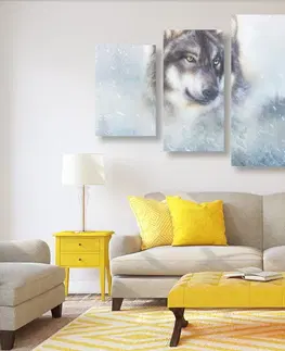 Obrazy zvierat 5-dielny obraz vlk v zasneženej krajine