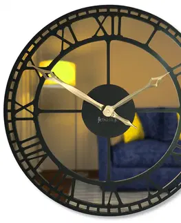 Hodiny Nástenné kovové hodiny Loft Flexistyle z21a, 50cm zlatá- čierna