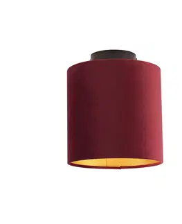 Stropne svietidla Stropné svietidlo s velúrovým tienidlom červené so zlatým 20 cm - čierne Combi