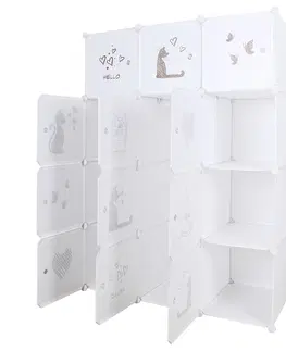 Regály a poličky KONDELA Kitaro detská modulárna skriňa biela / hnedý vzor