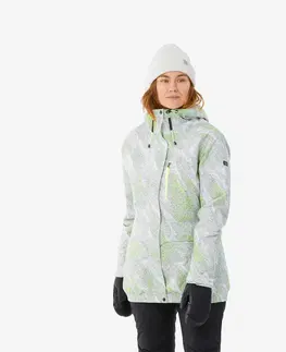 bundy a vesty Dámska snowboardová bunda SNB 100 biela s potlačou