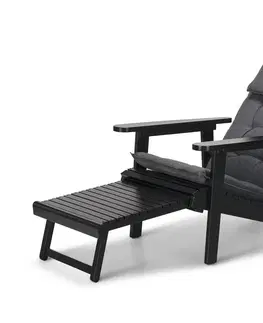 Outdoor Chairs Záhradné kreslo Adirondack s vysúvacou podnožkou, čierne