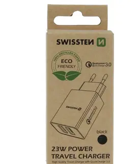 Nabíjačky pre mobilné telefóny Nabíjačka Swissten 2x USB QC 3.0 + USB 23W, čierna 22060200ECO