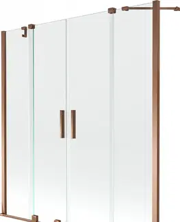 Sprchové dvere MEXEN/S - Velar Duo Dvojkrídlová posuvná vaňová zástena 160 x 150 cm, transparent, růžové zlato tmavé 896-160-000-02-60