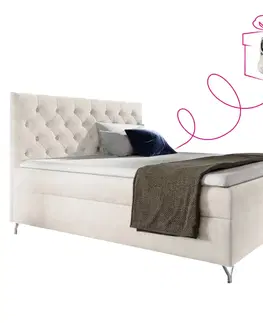 Postele Boxspringová posteľ, 140x200, biela látka Velvet, GULIETTE + darček