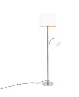 Stojace lampy Inteligentná stojaca oceľová lampa s bielym tienidlom vrátane WiFi A60 a E14 - Retro