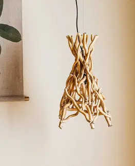 Závesné svietidlá ONLI Závesná lampa Agar s tienidlom a drevom