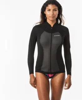 tričká Dámsky neoprénový top 900 na surf s 1,5 mm penou na predný zips čierny