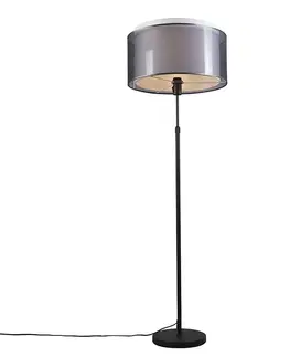 Stojace lampy Stojatá lampa čierna s čierno-bielym tienidlom nastaviteľným na 47 cm - Parte