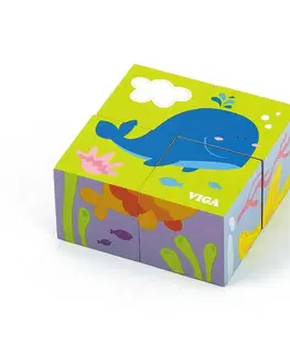 Hračky puzzle VIGA - Drevené puzzle kocky pre najmenších Viga Veľryba