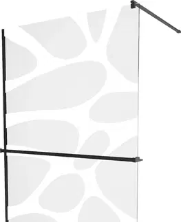 Sprchové dvere MEXEN/S - KIOTO Sprchová zástena WALK-IN s poličkou a držiakom uterákov 120 x 200, transparent/biely dekor 8 mm, čierna 800-120-121-70-97