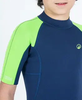 neoprén Detská šortková kombinéza Yulex® 100 na surf s hrúbkou 1,5 mm modro-zelená