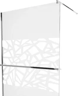Sprchové dvere MEXEN/S - KIOTO Sprchová zástena WALK-IN s poličkou a držiakom uterákov 120 x 200, transparent/biely dekor 8 mm, chróm - 800-110-121-01-85 800-120-121-01-85