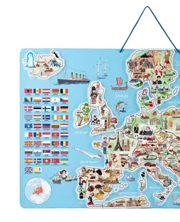 Náučné hračky WOODY - Magnetická mapa EURÓPY a spoločenská hra, 3 v 1 , v angličtine
