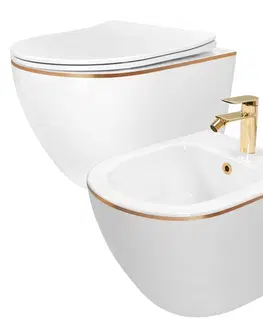 Záchody REA - Sada: WC misa CARLO Mini + bidet CARLO Mini biely so zlatým okrajom KPL-C1222