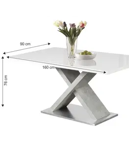 Jedálenské stoly KONDELA Farnel 160 jedálenský stôl biely lesk / betón