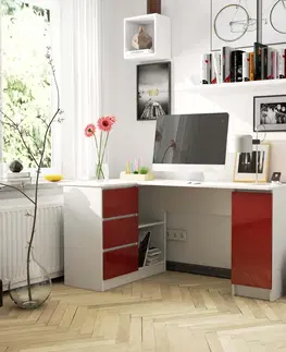 Písacie stoly Moderný písací stôl SCYL155L, biely / červený lesk