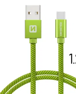 Dáta príslušenstvo Dátový kábel Swissten textilný s USB-C konektorom a podporou rýchlonabíjania, Green 71521207