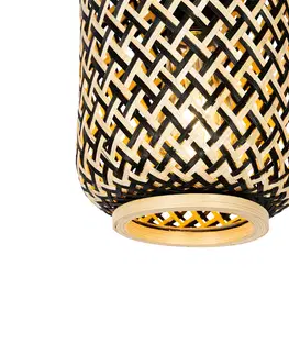 Zavesne lampy Orientálne závesné svietidlo bambusové s čiernym 3-svetlom - Yvonne