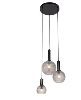 Zavesne lampy Dizajnové závesné svietidlo čierne s dymovým sklom 3-svetlo - Chico