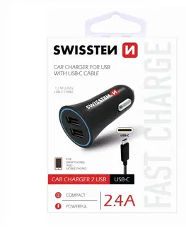 Nabíjačky pre mobilné telefóny Autonabíjačka Swissten 2.4A s 2x USB + kábel USB-C 20110908