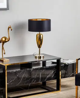 Stolové lampy Ailati Show Ogiva – čierno-zlatá textilná stolná lampa