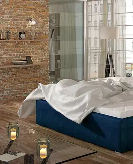 Postele NABBI Monzo 180 čalúnená manželská posteľ s roštom tmavomodrá