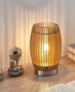 Lampy na nočný stolík Lindby Stolná lampa Jemile, tienidlo z brezových paličiek