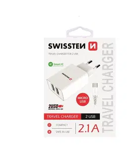 Nabíjačky pre mobilné telefóny Nabíjačka Swissten Smart IC 2.1A s 2 USB konektormi a dátovým káblom USBMicro USB, 1,2m, biela 22051000