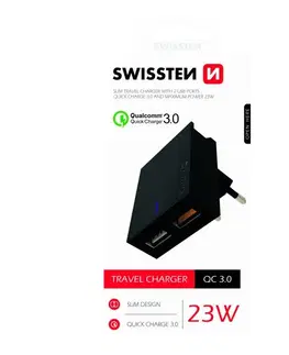 Nabíjačky pre mobilné telefóny Rýchlonabíjačka Swissten Qualcomm Charger 3.0 s 2 USB konektormi, 23W, čierna 22049500