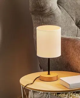 Lampy na nočný stolík BRITOP Stolná lampa Corralee drevo biele látkové tienidlo