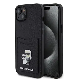 Puzdrá na mobilné telefóny Puzdro Karl Lagerfeld PU Saffiano Card Slot Metal Karl and Choupette pre Apple iPhone 15, čierne 57983116851