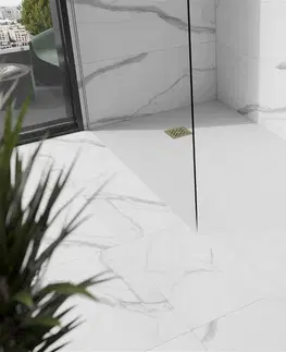 Vane MEXEN/S - Stone+ štvorcová sprchová vanička 200 x 100, biela, mriežka zlatá 44101020-G