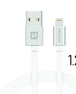 USB káble Dátový kábel Swissten textilný s Lightning konektorom a podporou rýchlonabíjania, strieborný 71523203