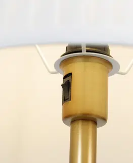Stojace lampy Klasická stojanová lampa bronzová tkanina biela s lampou na čítanie - Retro