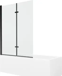 Sprchové dvere MEXEN/S - Cubik obdĺžniková vaňa 150 x 70 cm s panelom + vaňová zástena 120 cm, transparent, čierna 550315070X9212027000