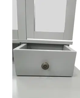 Toaletné stolíky Toaletný stolík s taburetom, sivá/strieborná, REGINA NEW