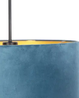 Zavesne lampy Závesná lampa s velúrovým odtieňom modrá so zlatou 40 cm - Combi