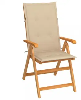Zahradné stoličky Skladacia záhradná stolička s poduškami teak / látka Dekorhome Krémová