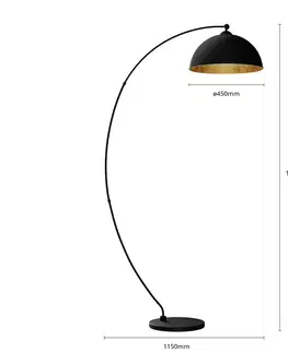 Stojacie lampy do obývačky Lindby Oblúková stojacia lampa Jonera, čierna, zlatá farba, kov