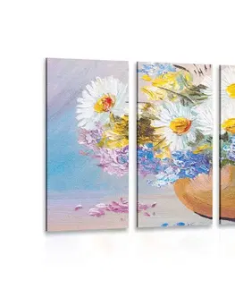 Obrazy kvetov 5-dielny obraz olejomaľba letných kvetov