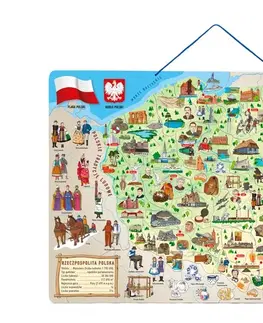 Náučné hračky WOODY - Magnetická mapa Poľska s obrázkami a spoločenská hra 3v1
