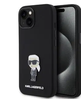 Puzdrá na mobilné telefóny Zadný kryt Karl Lagerfeld Liquid Silicone Metal Ikonik pre Apple iPhone 15, čierne 57983116848