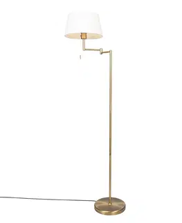 Stojace lampy Klasická stojaca lampa bronzová s bielym nastaviteľným tienidlom - Ladas Fix