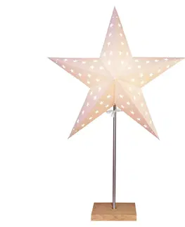 Vianočné svetelné hviezdy STAR TRADING Stojaca hviezda Leo so vzorom hviezd, biela/dub
